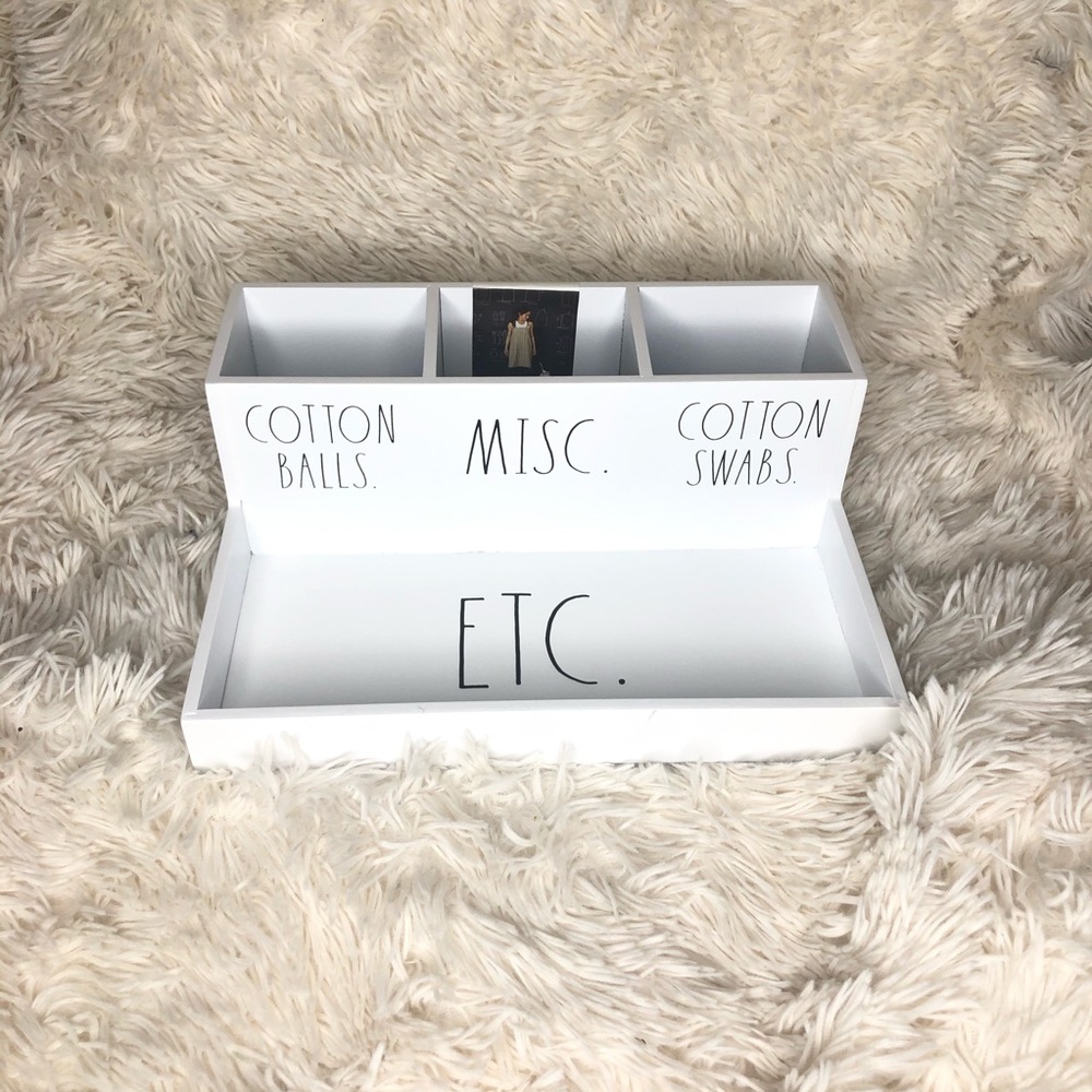 Rae Dunn cotton balls and swabs bathroom organizer
